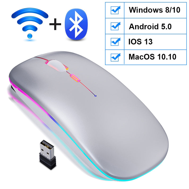 Mouse sem fio bluetooth  recarregável silencioso com led retroiluminado ergonômico gaming.