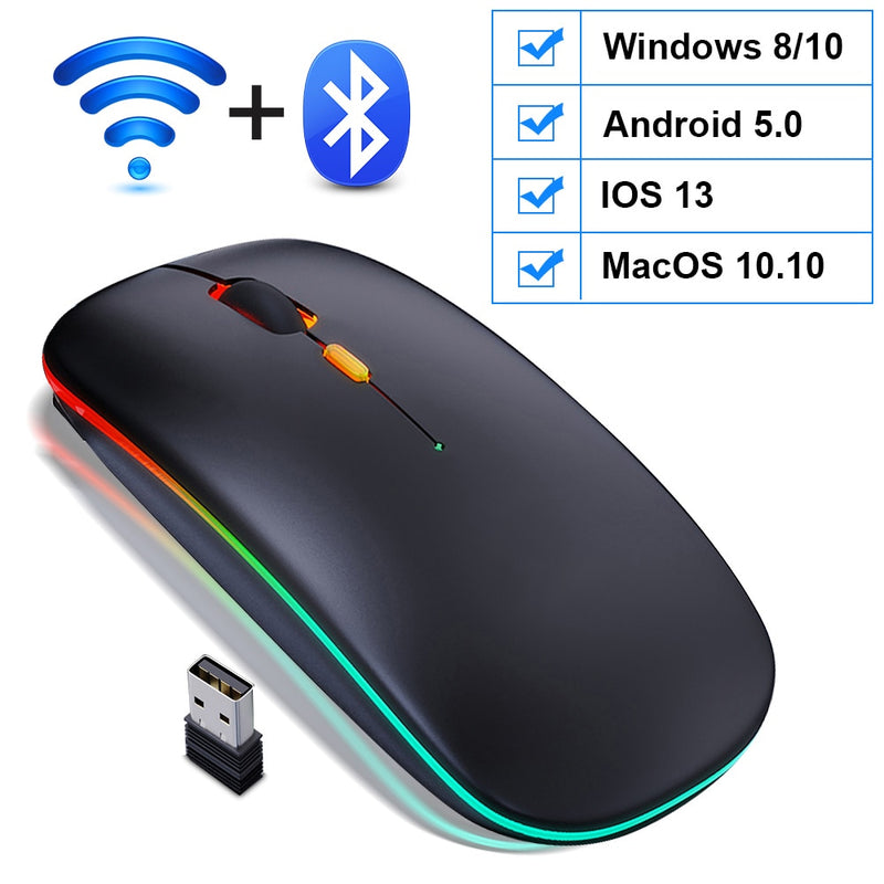 Mouse sem fio bluetooth  recarregável silencioso com led retroiluminado ergonômico gaming.