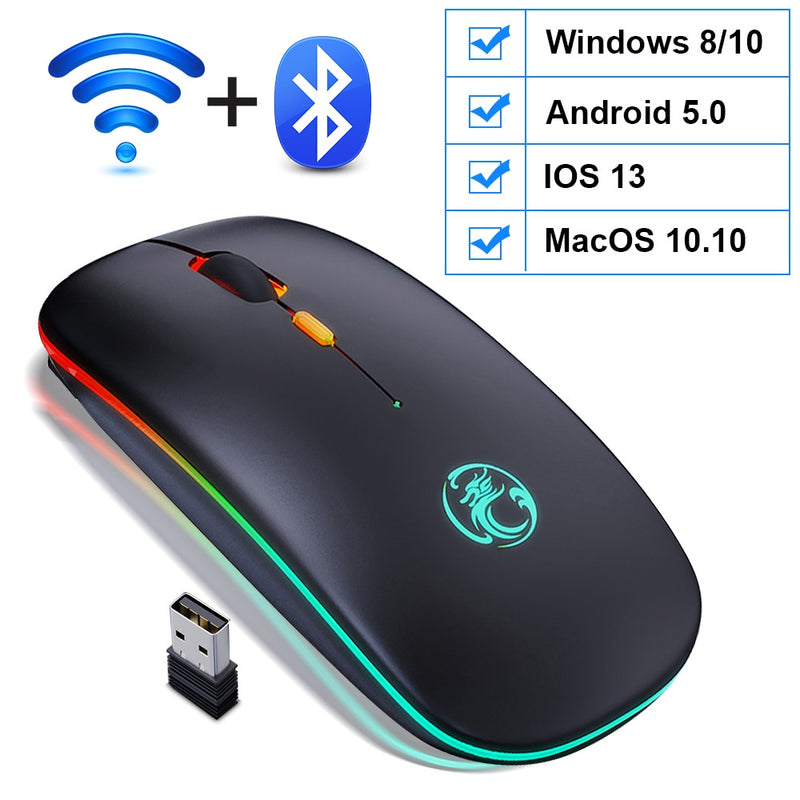 Mouse sem fio bluetooth  recarregável silencioso com led retroiluminado ergonômico gaming.