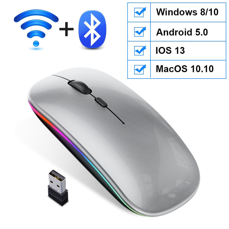 Mouse sem fio bluetooth  recarregável silencioso com led retroiluminado ergonômico gaming.