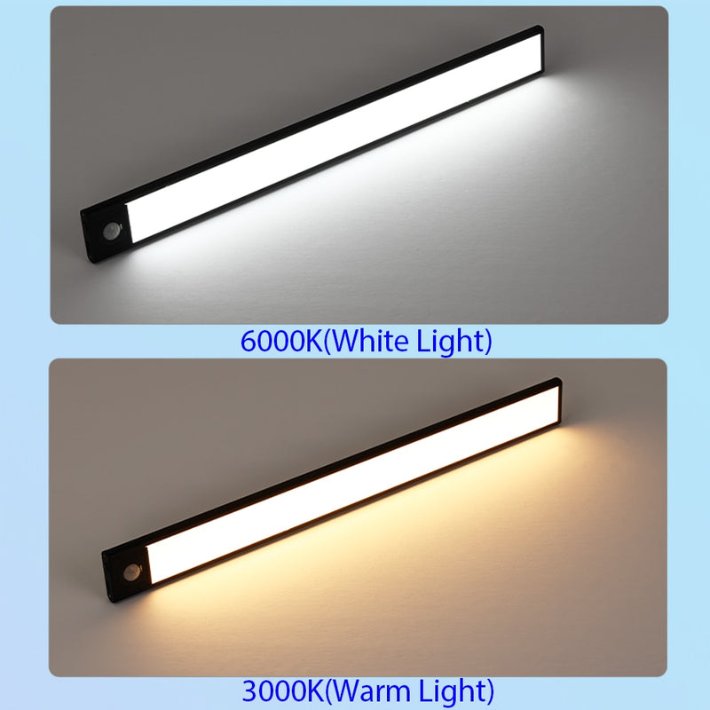 Luz de led Ultra-fina com carregamento  usb para armários na cozinha,  closet,  gabinete com  sensor de movimento  recarregável, você vai adorar!