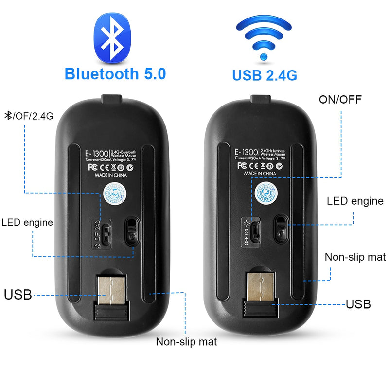 Mouse sem fio bluetooth  recarregável silencioso com led retroiluminado ergonômico gaming.