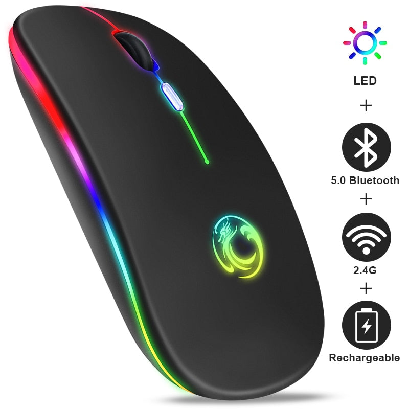 Mouse sem fio bluetooth  recarregável silencioso com led retroiluminado ergonômico gaming.